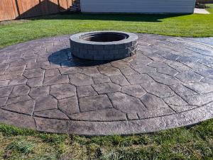 colored stamped flagstone concrete firepit brick