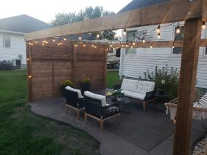 patio lights outdoor decor stamped concrete with chairs