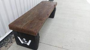 wood look concrete bench with logo